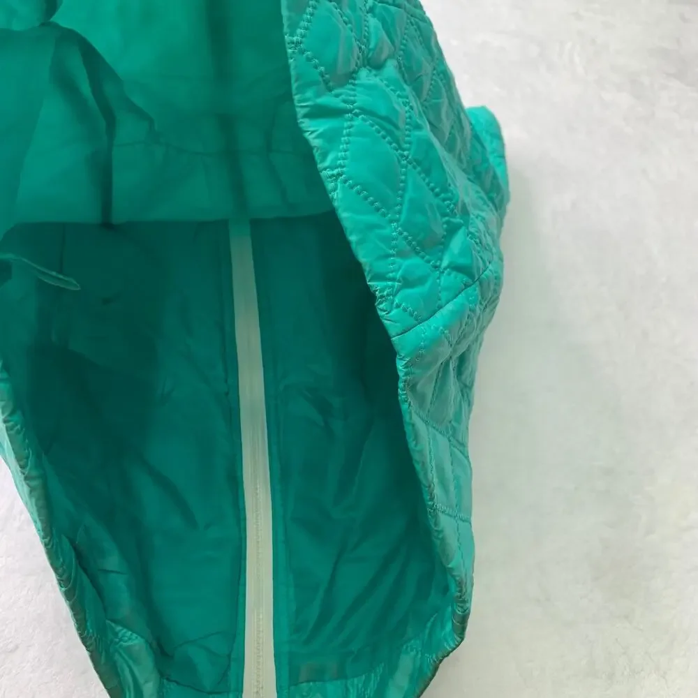 Laundry Shelli Segal Sz M Turquoise Teal Quilted Thin Puffer Vest Full Zip Hood